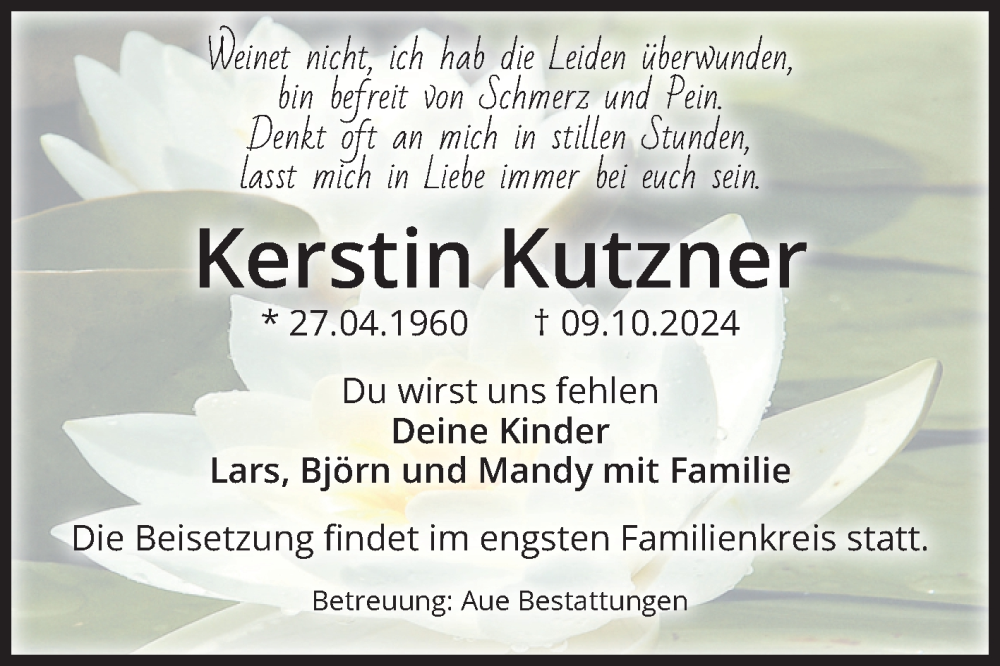  Traueranzeige für Kerstin Kutzner vom 23.11.2024 aus Volksstimme Magdeburg