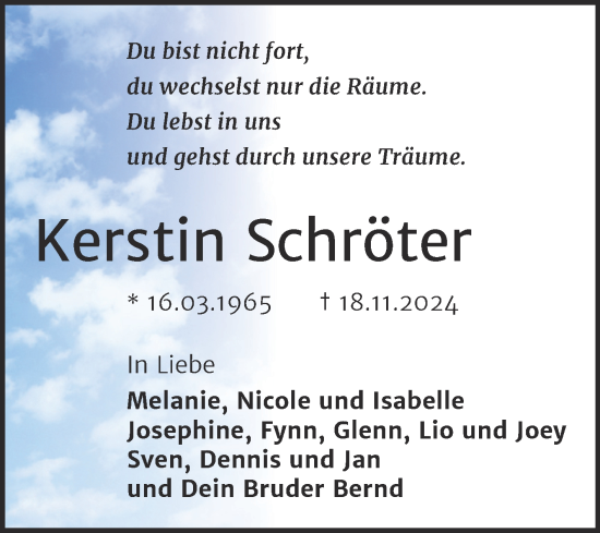 Traueranzeige von Kerstin Schröter von Trauerkombi Bitterfeld