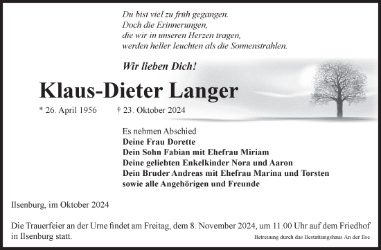 Traueranzeige von Klaus-Dieter Langer von Volksstimme Wernigerode