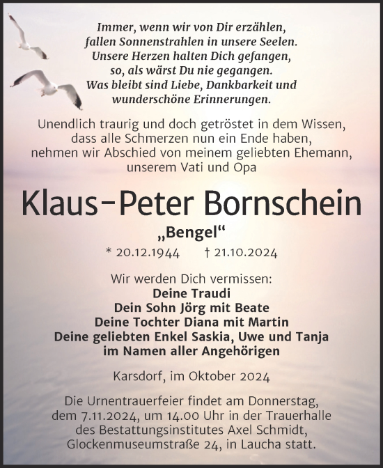 Traueranzeige von Klaus-Peter Bornschein von Super Sonntag Naumburg/Nebra