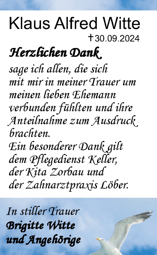 Traueranzeige von Klaus Alfred Witte von Trauerkombi Weißenfels