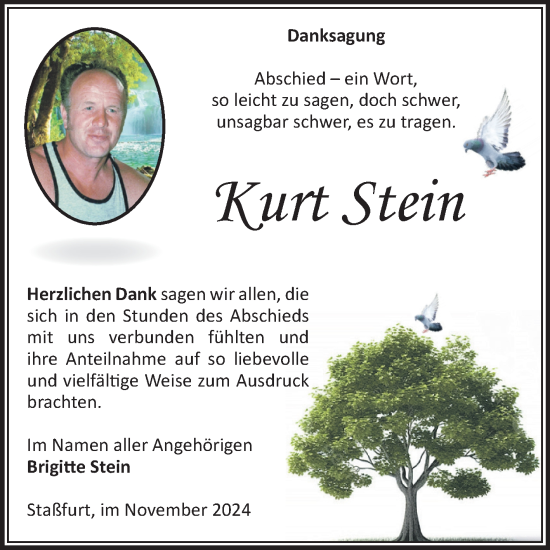Traueranzeige von Kurt Stein von Volksstimme Staßfurt