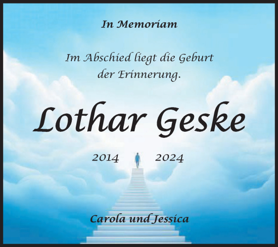 Traueranzeige von Lothar Geske von Volksstimme Halberstadt