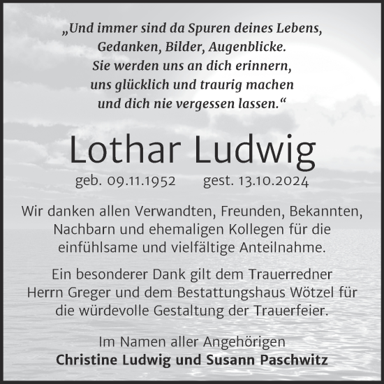 Traueranzeige von Lothar Ludwig von Trauerkombi Zeitz