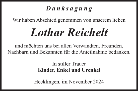 Traueranzeige von Lothar Reichelt von Volksstimme Staßfurt