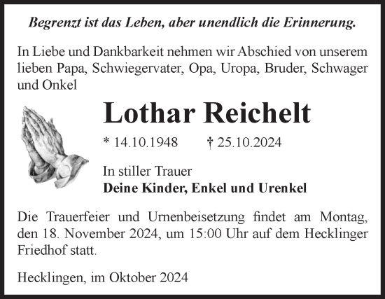 Traueranzeige von Lothar Reichelt 