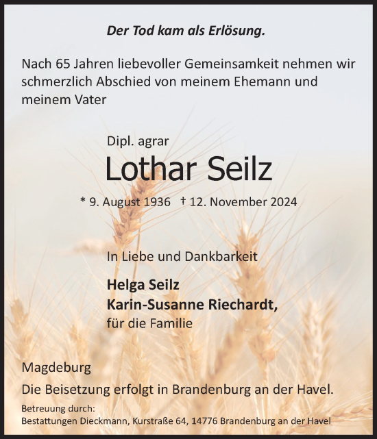 Traueranzeige von Lothar Seilz von Volksstimme Magdeburg