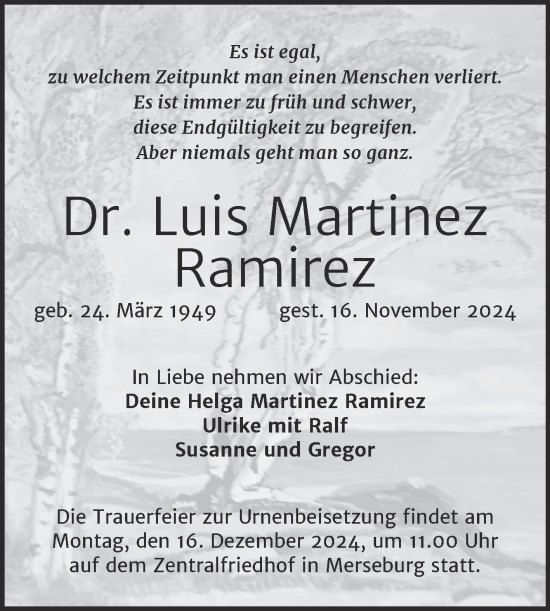 Traueranzeige von Luis Martinez Ramirez von Trauerkombi Merseburg