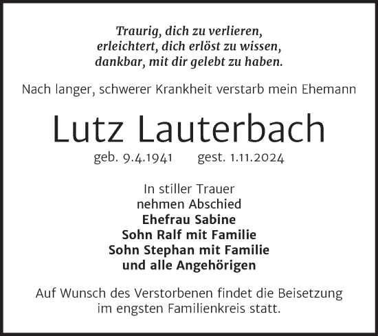 Traueranzeige von Lutz Lauterbach von Trauerkombi Köthen