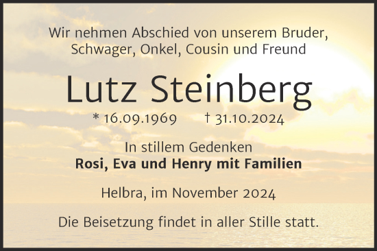 Traueranzeige von Lutz Steinberg von Trauerkombi Mansfelder Land