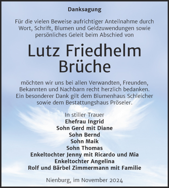 Traueranzeige von Lutz Friedhelm Brüche von Trauerkombi Bernburg
