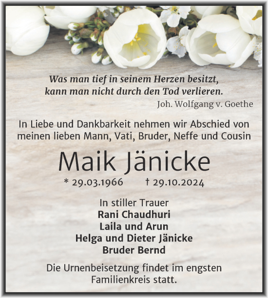 Traueranzeige von Maik Jänicke von Mitteldeutsche Zeitung Halle/Saalkreis