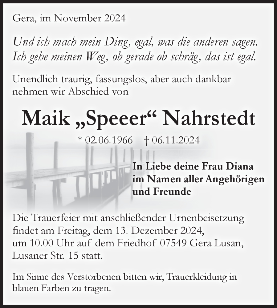  Traueranzeige für Maik Nahrstedt vom 15.11.2024 aus Volksstimme Burg/Genthin