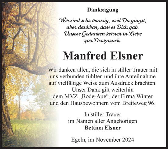 Traueranzeige von Manfred Elsner von Volksstimme Staßfurt