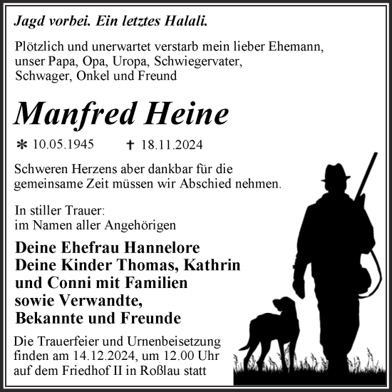 Traueranzeige von Manfred Heine von Trauerkombi Dessau