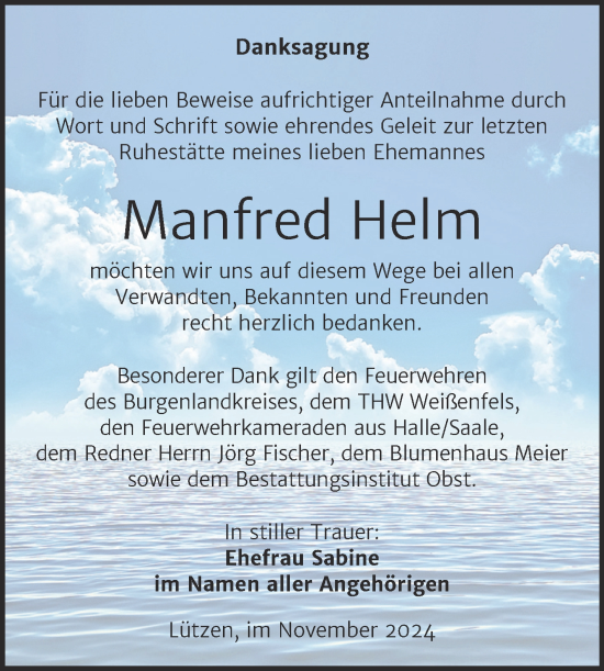 Traueranzeige von Manfred Helm von Trauerkombi Weißenfels