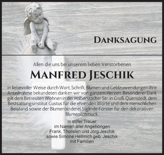 Traueranzeige von Manfred Jeschik von Volksstimme Halberstadt