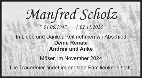 Traueranzeige von Manfred Scholz von Volksstimme Burg/Genthin