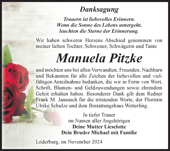 Traueranzeige von Manuela Pitzke von Volksstimme Staßfurt