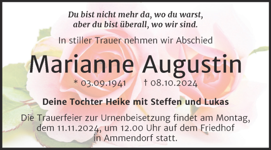 Traueranzeige von Marianne Augustin von Mitteldeutsche Zeitung Halle/Saalkreis