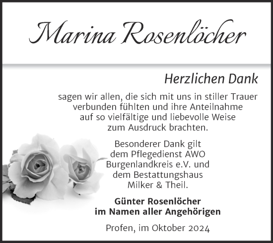 Traueranzeige von Marina Rosenlöcher von Trauerkombi Zeitz