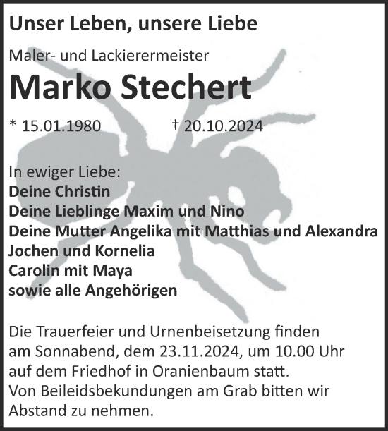Traueranzeige von Marko Stechert von Trauerkombi Wittenberg