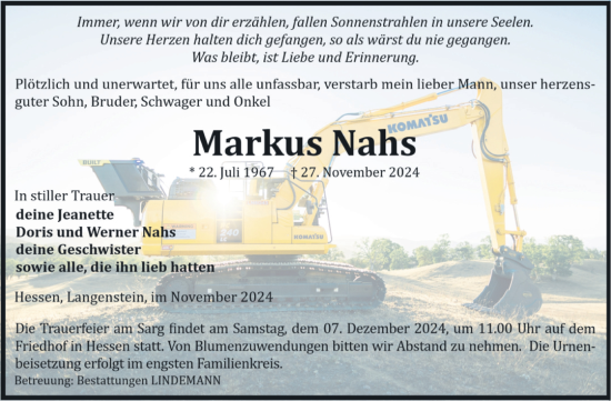 Traueranzeige von Markus Nahs von Volksstimme Halberstadt