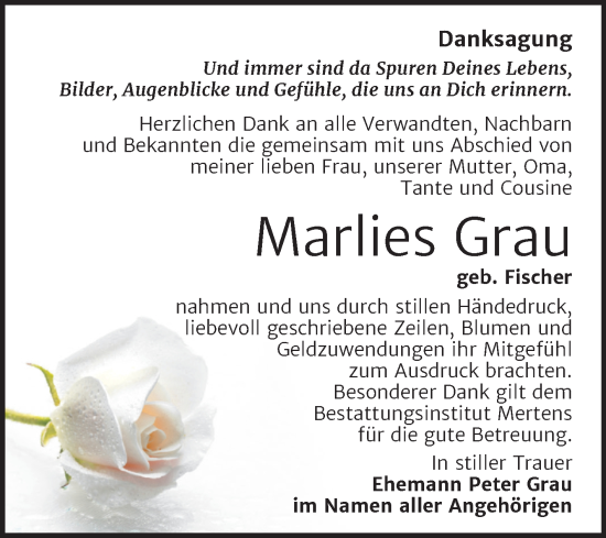 Traueranzeige von Marlies Grau von Super Sonntag Naumburg/Nebra
