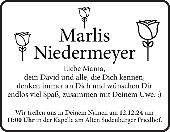 Traueranzeige von Marlis Niedermeyer von Volksstimme Burg/Genthin