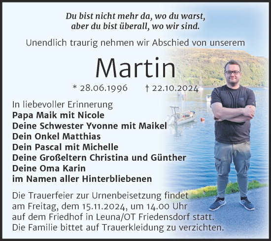 Traueranzeige von Martin  von Trauerkombi Merseburg