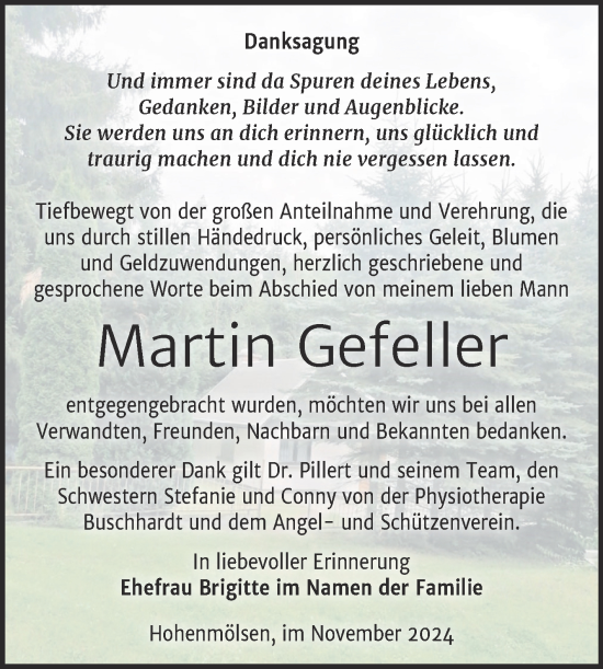 Traueranzeige von Martin Gefeller von Trauerkombi Weißenfels