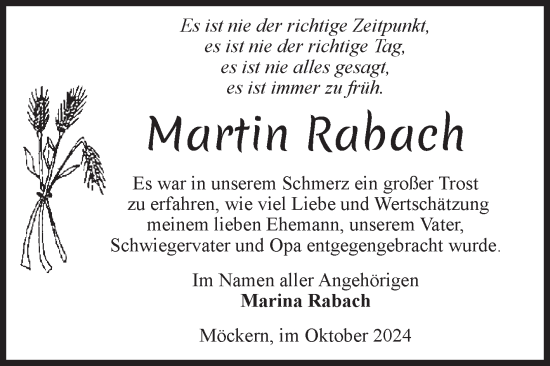 Traueranzeige von Martin Rabach von Volksstimme Burg/Genthin