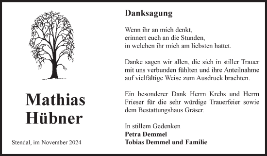 Traueranzeige von Mathias Hübner von Volksstimme Altmark Ost