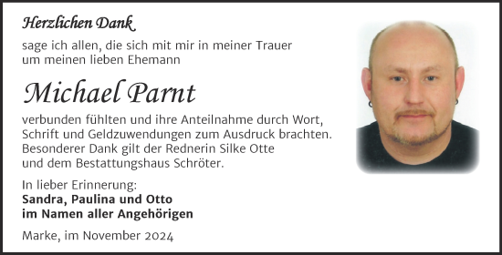 Traueranzeige von Michael Parnt von Trauerkombi Bitterfeld