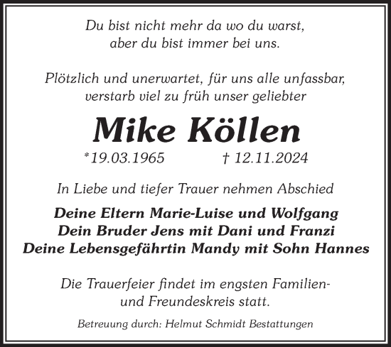 Traueranzeige von Mike Köllen von Volksstimme Magdeburg
