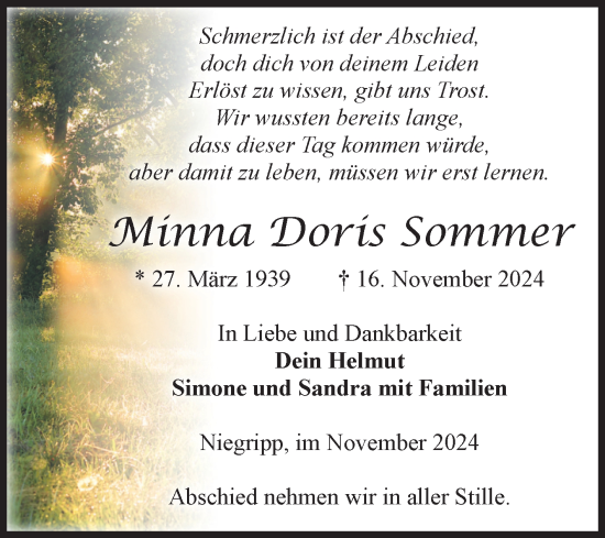 Traueranzeige von Minna Doris Sommer von Volksstimme Burg/Genthin