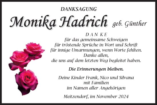 Traueranzeige von Monika Hadrich von Volksstimme Haldensleben/Wolmirstedt