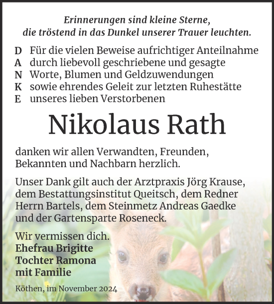 Traueranzeige von Nikolaus Rath von Trauerkombi Köthen