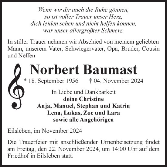 Traueranzeige von Norbert Baumast von Volksstimme Oschersleben/Wanzleben