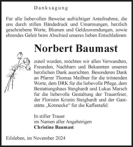 Traueranzeige von Norbert Baumast von Volksstimme Oschersleben/Wanzleben