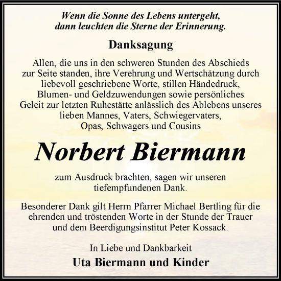Traueranzeige von Norbert Biermann von Trauerkombi Wittenberg
