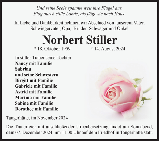 Traueranzeige von Norbert Stiller von Volksstimme Altmark Ost