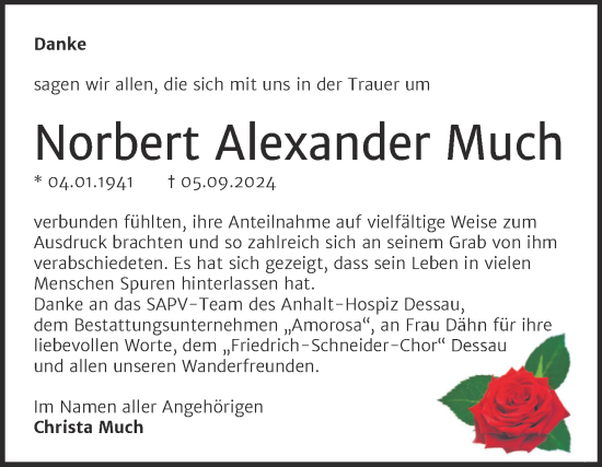 Traueranzeige von Norbert Alexander Much von Trauerkombi Dessau