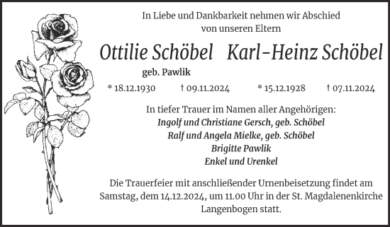 Traueranzeige von Ottilie und Karl-Heinz Schöbel von Mitteldeutsche Zeitung Halle/Saalkreis