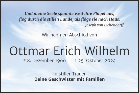 Traueranzeige von Ottmar Erich Wilhelm von Trauerkombi Weißenfels