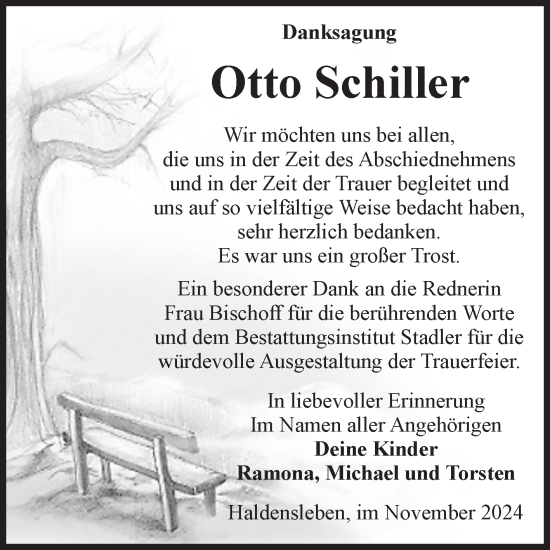 Traueranzeige von Otto Schiller von Volksstimme Haldensleben/Wolmirstedt