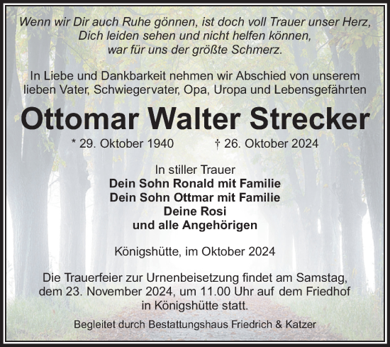 Traueranzeige von Ottomar Walter Strecker von Volksstimme Wernigerode