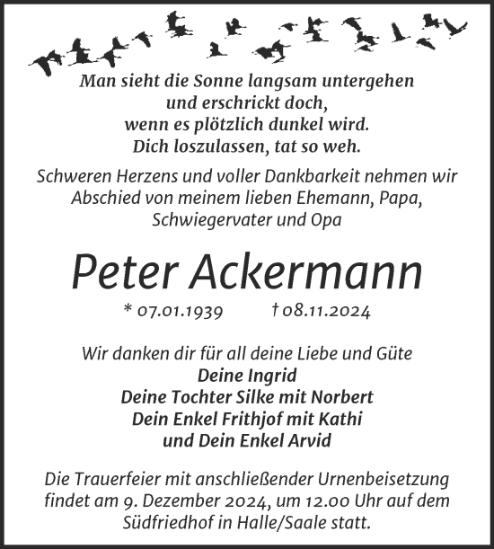 Traueranzeige von Peter Ackermann von Mitteldeutsche Zeitung Halle/Saalkreis