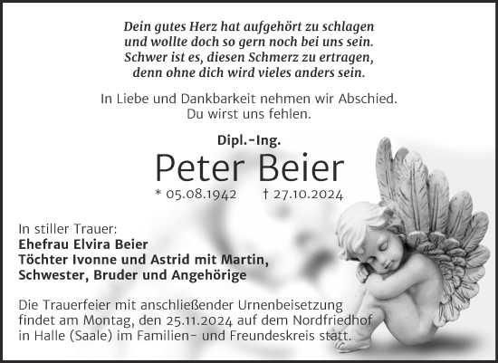 Traueranzeige von Peter Beier von Mitteldeutsche Zeitung Halle/Saalkreis