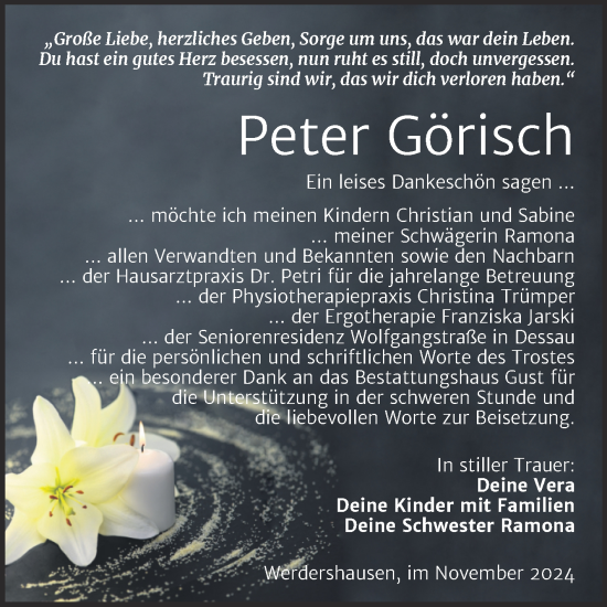 Traueranzeige von Peter Görisch von Trauerkombi Köthen